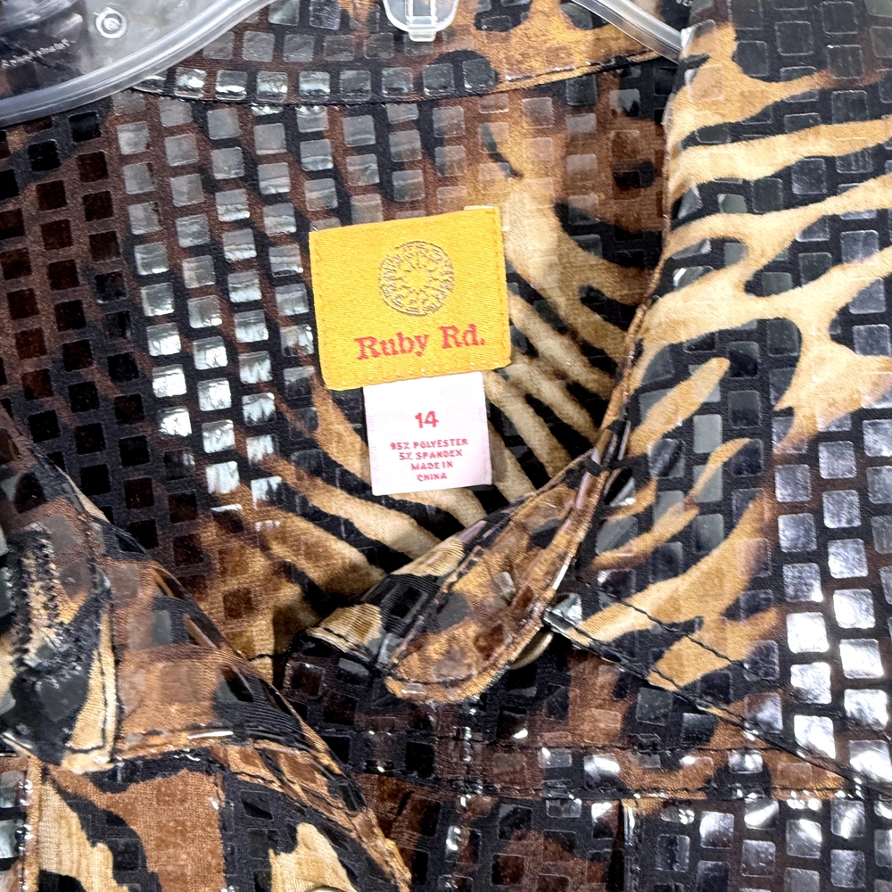 Ruby Rd. Brown Animal Print Button Down Shirt - image 3